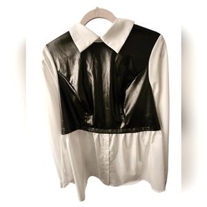 Womans Faux Leather Blouse
